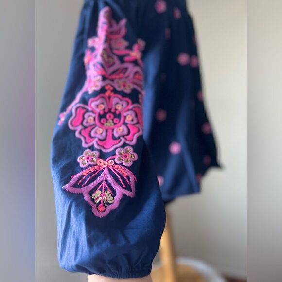 Lilly Pulitzer Jaeda Off the Shoulder Top in Navy - Size XSmall - Picture 10 of 12